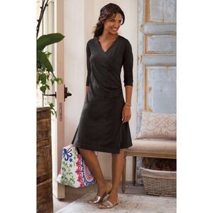 Soft Surroundings Wear Anywhere Wrap Dress Sheath 3/4 Sleeve Ruched Black XS NWT